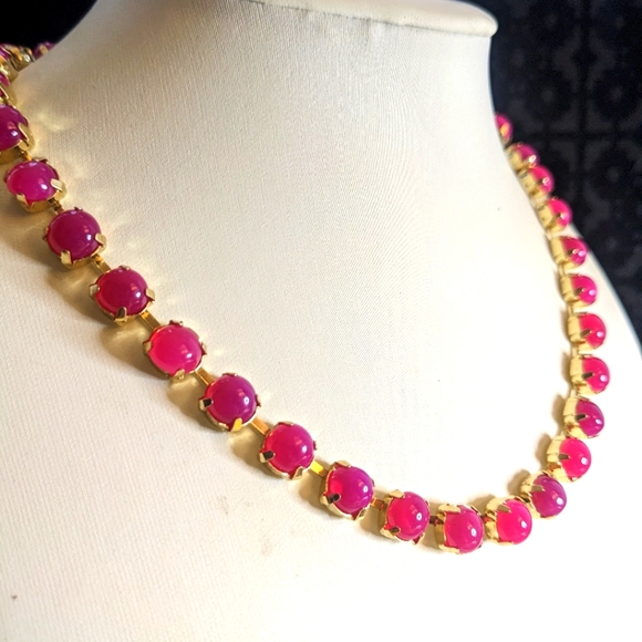 Natural Hot Pink Chalcedony Necklace & Earrings in 14K Gold Plated - Picture 3 of 8